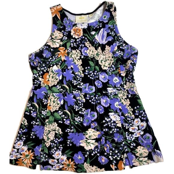 Anthropologie Maeve Floral Print Peplum Side Buttons Sleeveless Vest Tunic Top M - Picture 1 of 9